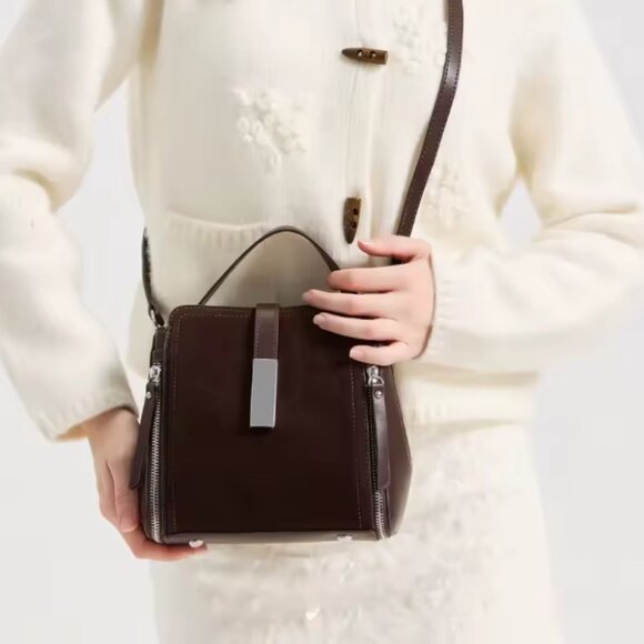 Trendy Genuine Suede Leather Shoulder Bag, Vintage Cowhide Tote Crossbody - Picture 14 of 14